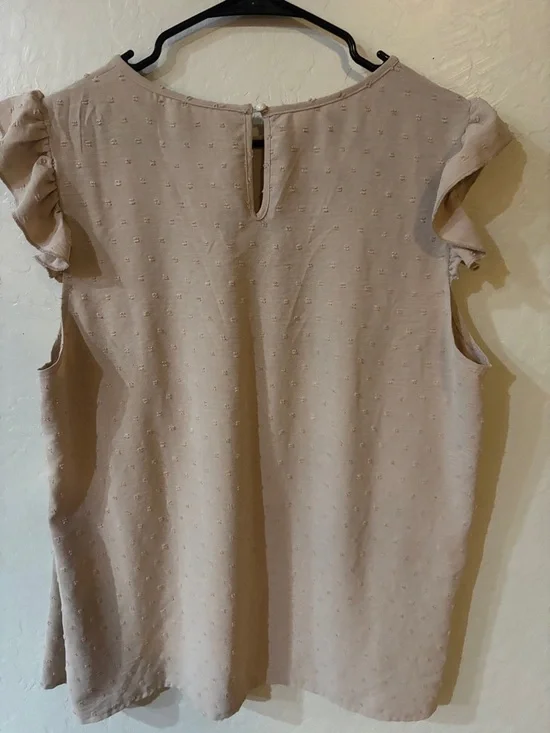 Neutral Ruffle Sleeve Swiss Dot Tunic Top - Beige - Picture 6 of 8